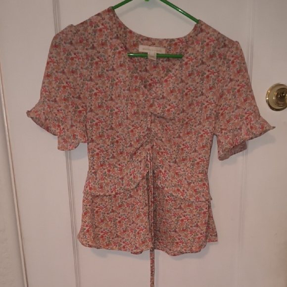 Monteau Tops - Monteau | Floral Print Blouse in Pink and Cream